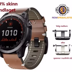 100% håndlagde skinnreim til Garmin-klokker i 22 og 26mm Quickfit