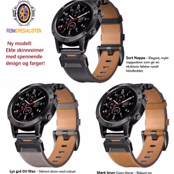 Ekte skinnreim til Garmin-klokker i 22 og 26mm Quickfit - tidløs stil