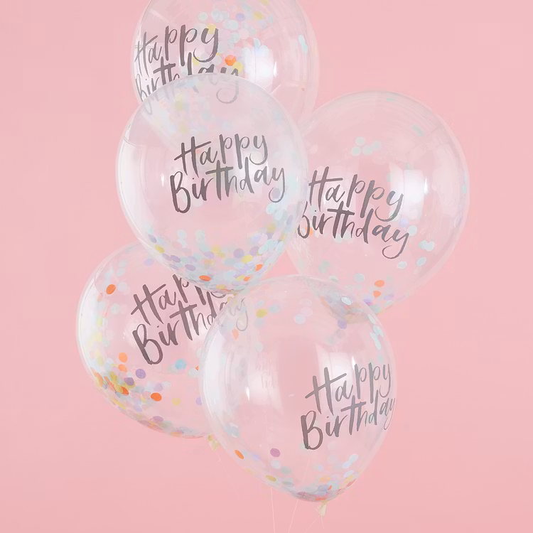 Konfettiballonger Pastell - Happy Birthday