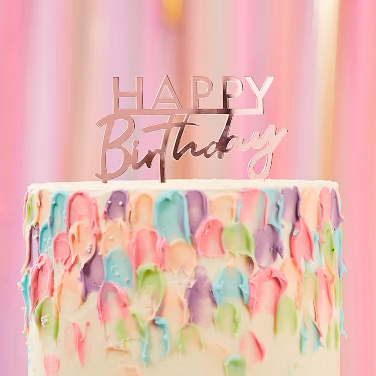 Tårtdekoration - Happy Birthday - Rosé