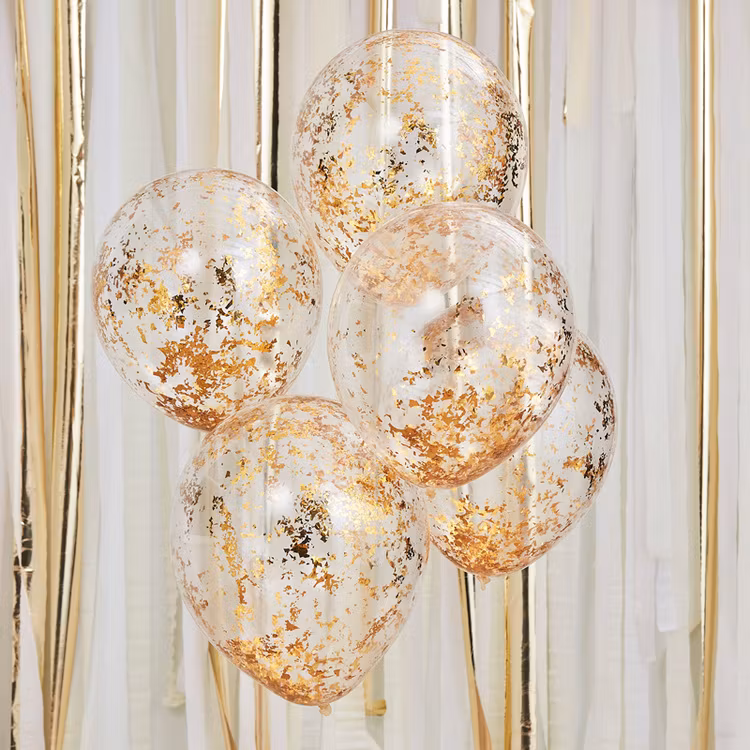 Ballonger - Strimlad konfetti - guld