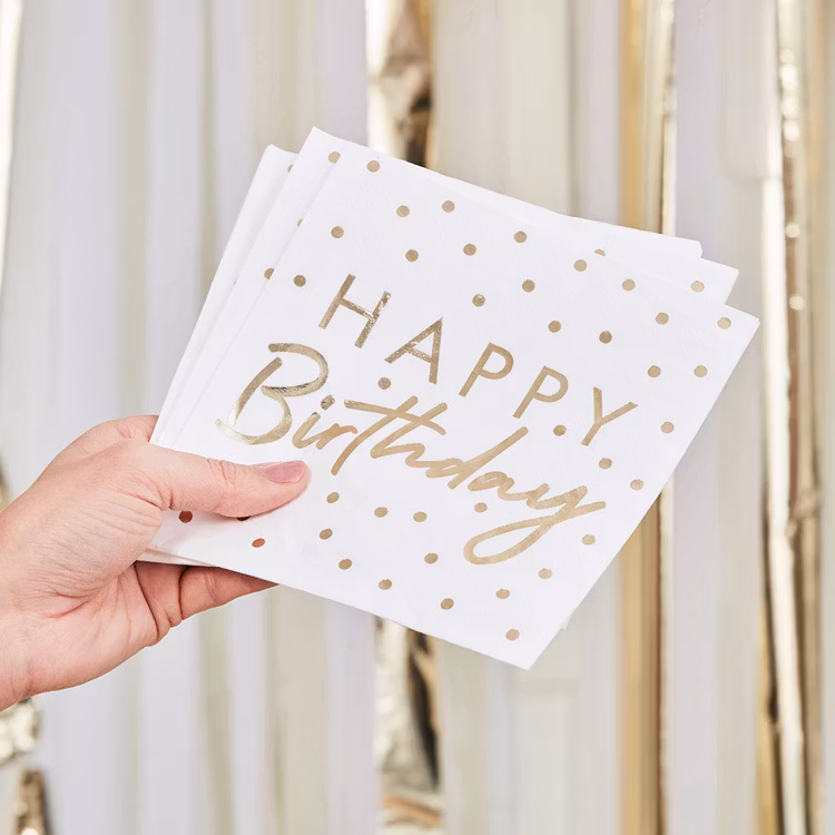 Servetter - Happy Birthday - Guld