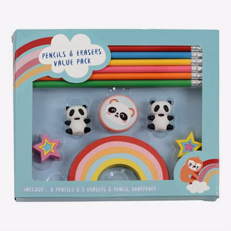 Set med pennor och sudd - Panda