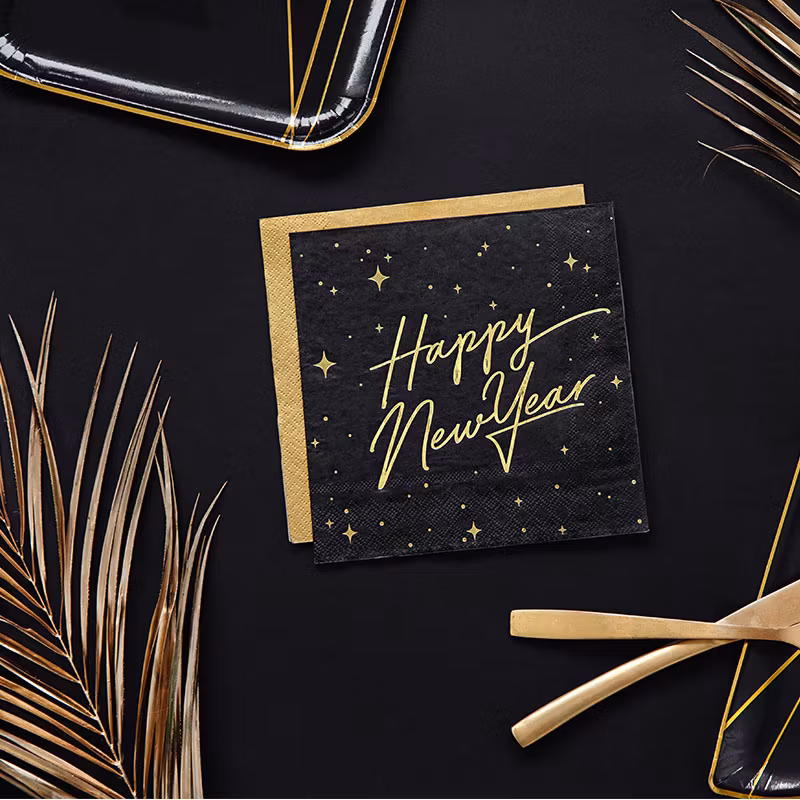 Servetter - Happy New Year Svarta