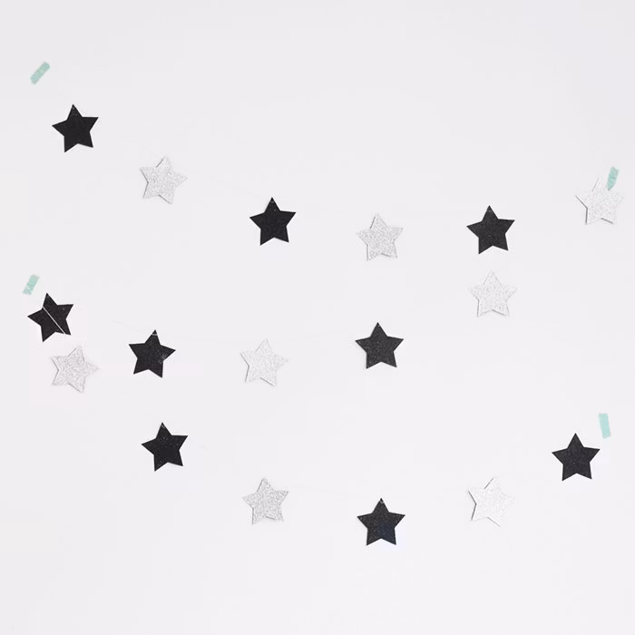 Girlang Stjärnglitter Svart