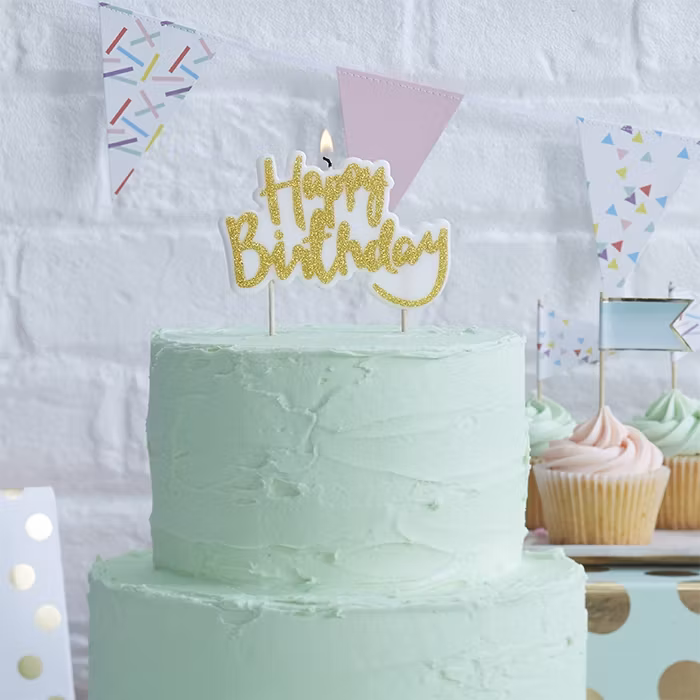 Tårtljus Happy Birthday Guld