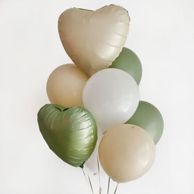 Ballongbukett - Satin Hearts - Eucalyptus