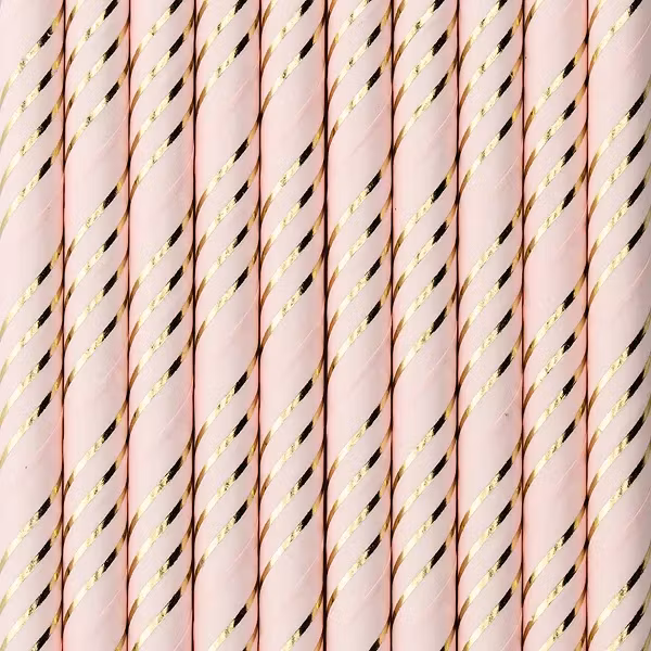 Sugrör - Stripes - Rosa och Guld