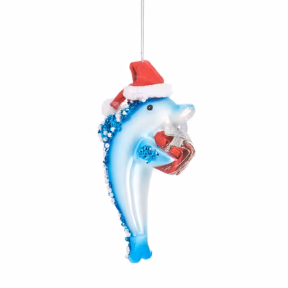 Julgranskula - Delfin med tomteluva