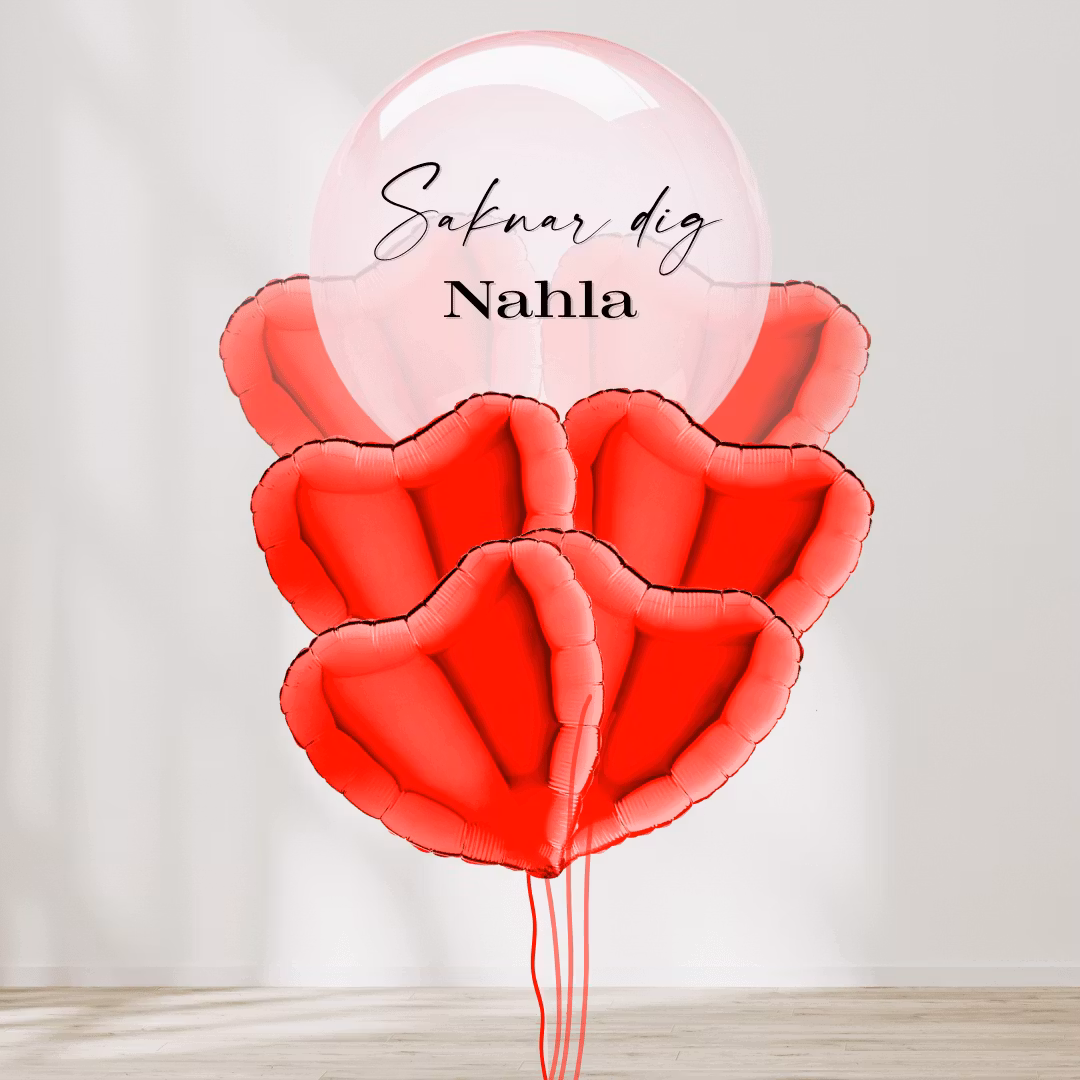 Ballongbukett - Red hearts Personlig