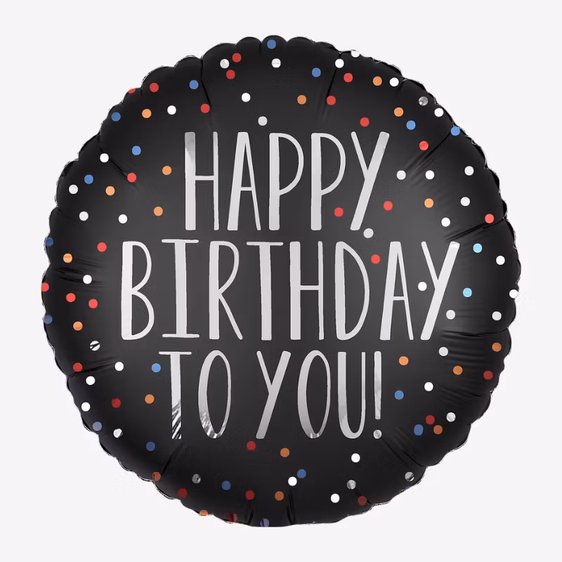 Folieballong - Happy Birthday - Satin Dots