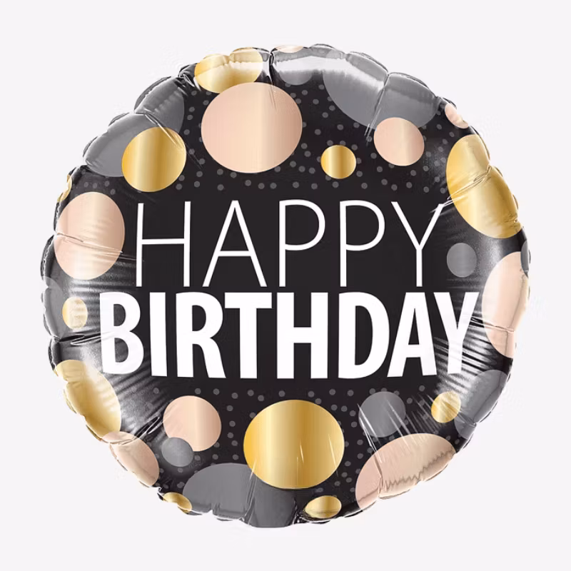 Folieballong - Happy Birthday - Metallic Dots