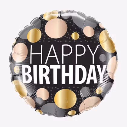 Folieballong - Happy Birthday - Metallic Dots