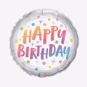 Folieballong - Happy Birthday - Rainbow Dots