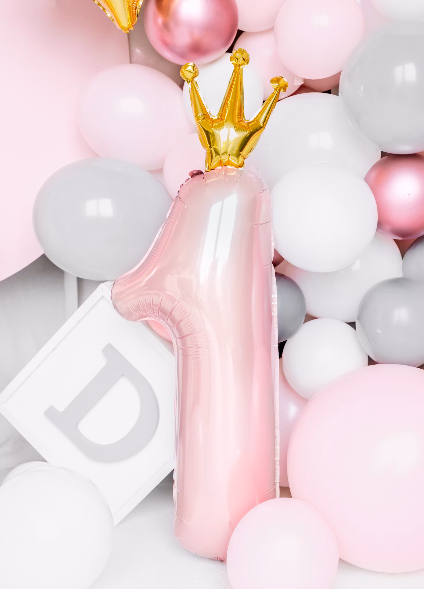 Sifferballong med krona - 1 År Ljusrosa