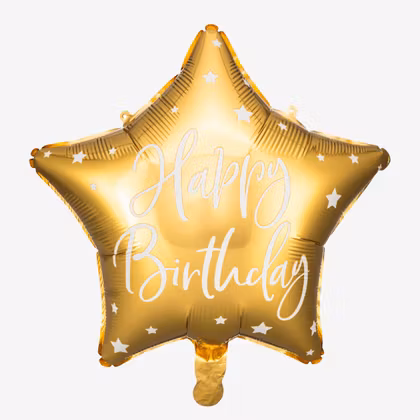 Folieballong - Stjärna Happy Birthday - Guld