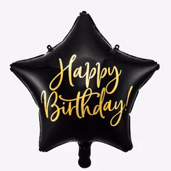 Folieballong - Stjärna Happy Birthday - Svart