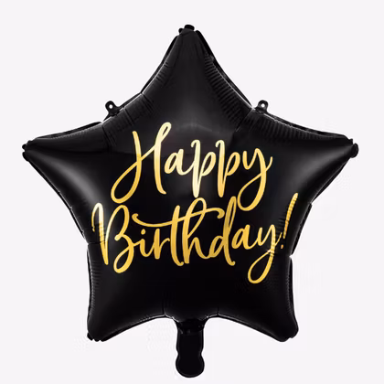 Folieballong - Stjärna Happy Birthday - Svart