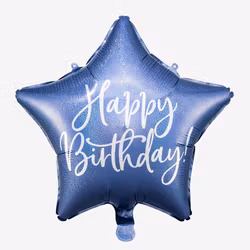 Folieballong - Stjärna Happy Birthday - Blå Holografisk