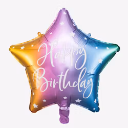 Folieballong - Stjärna Happy Birthday - Ombre Rainbow