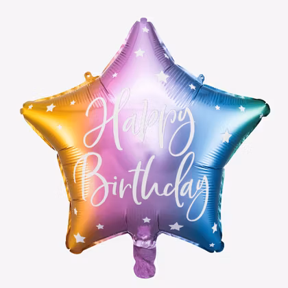 Folieballong - Stjärna Happy Birthday - Ombre Rainbow
