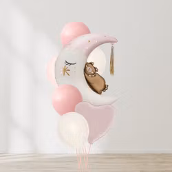 Ballongbukett - Nalle på Månen Rosa