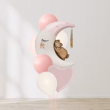 Ballongbukett - Nalle på Månen Rosa