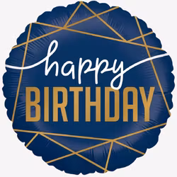 Folieballong - Happy Birthday - Marinblå Guld