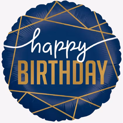 Folieballong - Happy Birthday - Marinblå Guld