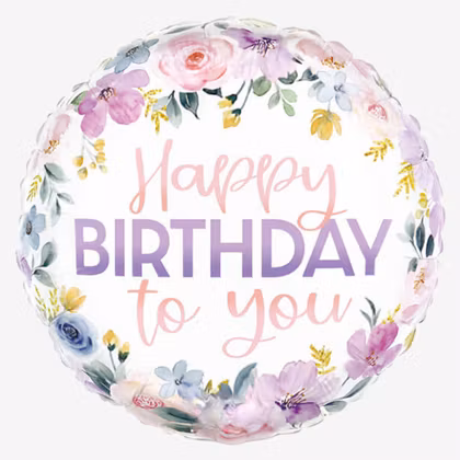 Folieballong - Happy Birthday - Floral Watercolor