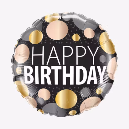Folieballong - Happy Birthday - Metallic Dots