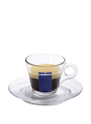 Lavazza espressokuppi lasialustalla
