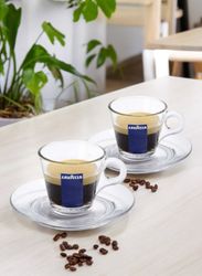 Lavazza espressokuppi lasialustalla