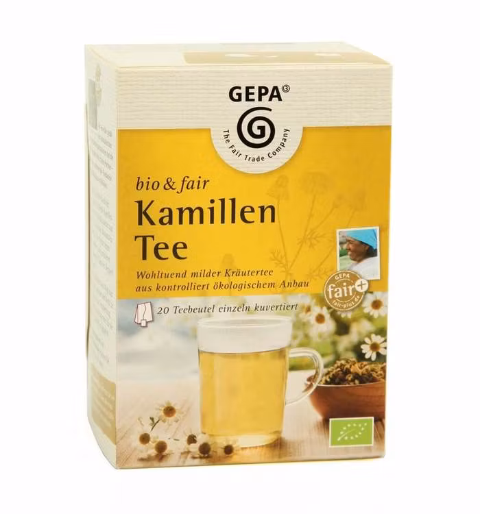 Ekologiskt kamomillte av torkade kamomillblommor. Ett påste som är lugnande och välgörande. Fair Trade.