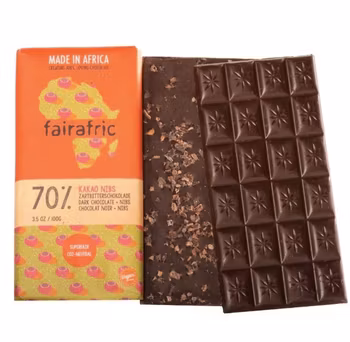 Fairafric, mörk choklad med kakaonibs, ekologisk