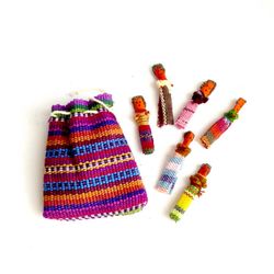 Worry Dolls, orosdockor,  6 små dockor, tygpåse