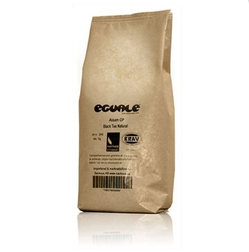 Eguale Assam, svart lös te, är kraftigt, välbalanserat och har fin färg. Storförpackning. Ekologiskt & Fairtrade.