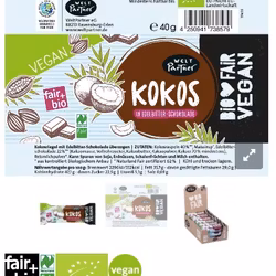 Kokosbit, doppad i mörk choklad, ekologisk