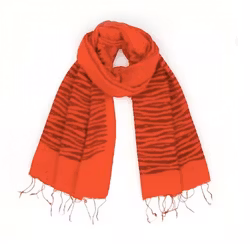 Sjal, scarf, siden/viskos, ränder, röd