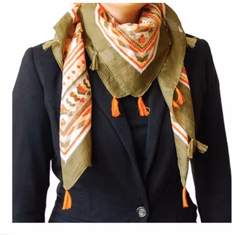 Halsduk, scarf Quadro, bomull, kvadratisk, orange-grön