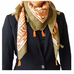 Halsduk, scarf Quadro, bomull, kvadratisk, orange-grön