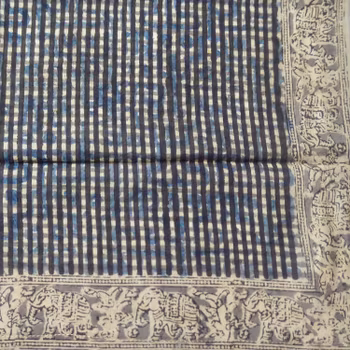 Kalamkari halsduk, kvadratisk, mörkblå streck