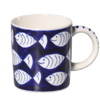 Mugg, Glada fiskar, blå, keramik