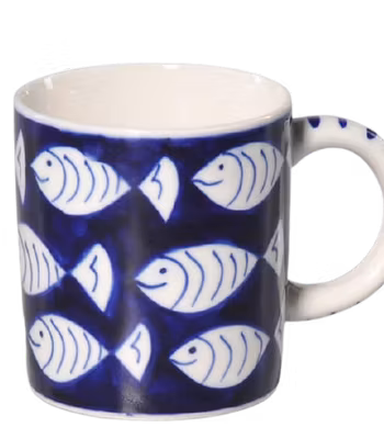 Mugg, Glada fiskar, blå, keramik