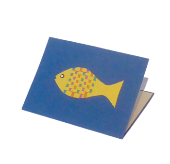 Brevkort m kuvert, handgjort, Fisk, blå