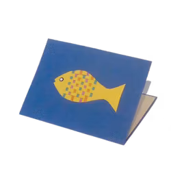 Brevkort m kuvert, handgjort, Fisk, blå