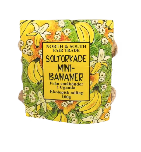 Soltorkade minibananer, mycket smakrika och söta. Helt utan socker och andra tillsatser.