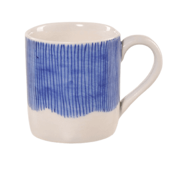 Mugg, kopp, Blå linjer, handgjord keramik