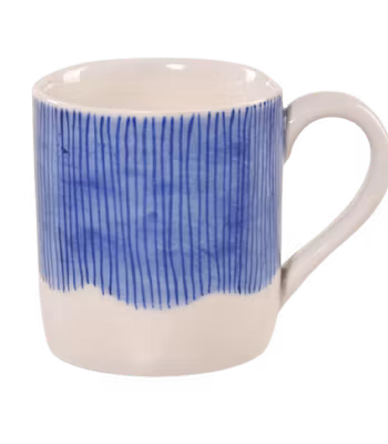 Mugg, kopp, Blå linjer, handgjord keramik