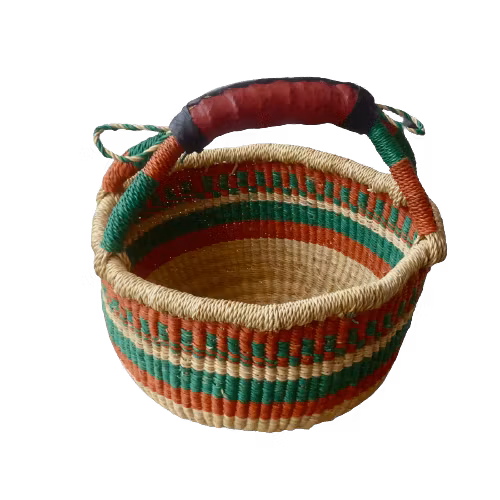Flätad korg Bolga, natur med mönster, liten, med öglor. Fair Trade från Ghana.